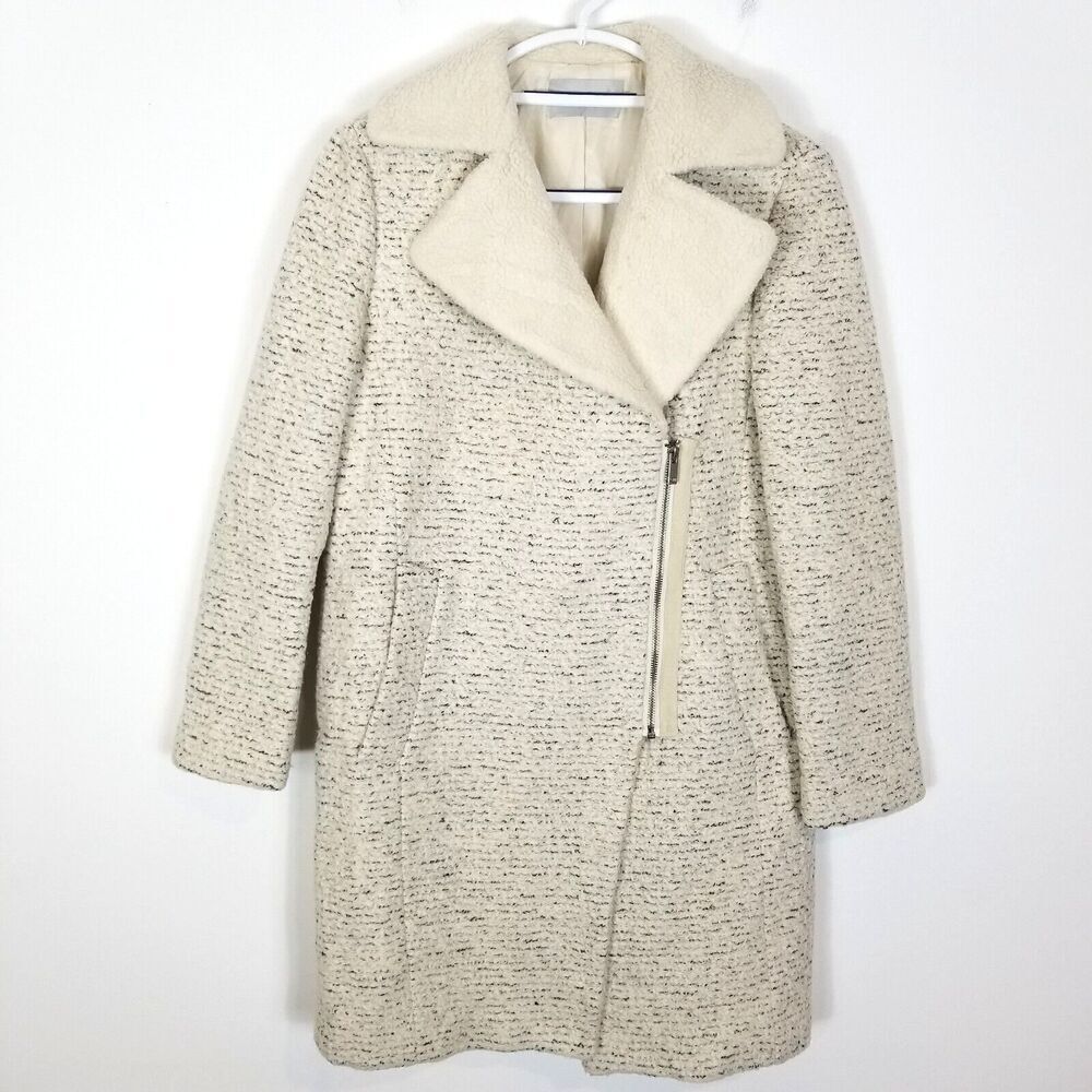 Mind Bridge Women‎ Wool  Blend Zip Up Peacoat  Sz S Textured Pockets Beige